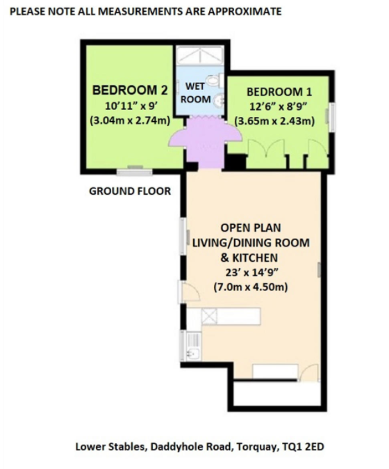 Lower Stable Floor Plan - The Stables Holiday Apartments at Meadfoot Bay in Torquay